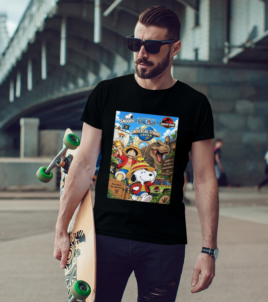 Snoopy One Piece Jurassic Park Universal Studios Japan Three Worlds One Adventure T-Shirt