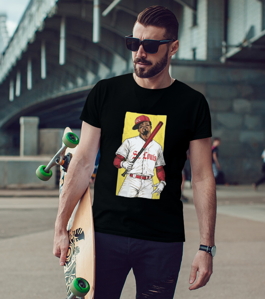 St Louis Cardinals STL Baseball Player Caricature With Bat T-Shirt