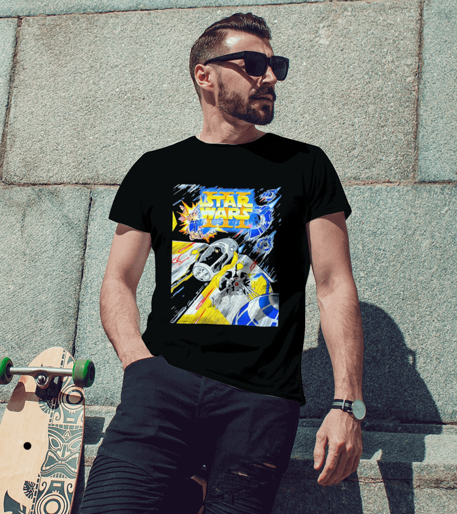 Star Wars Revenge Of The Sith Galactic Battle Artwork Featuring Anakin Skywalker And Iconic Droid Spaceships T-Shirt