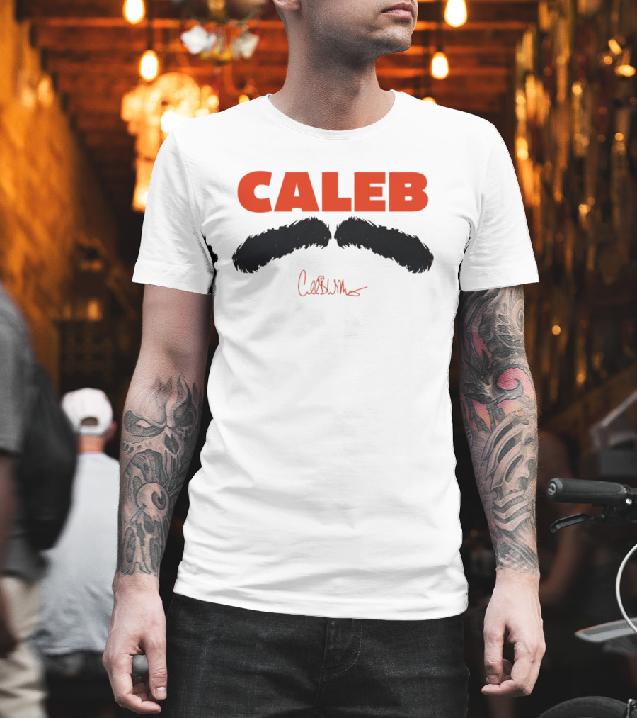 Caleb Mustache Red Text Signature T-Shirt