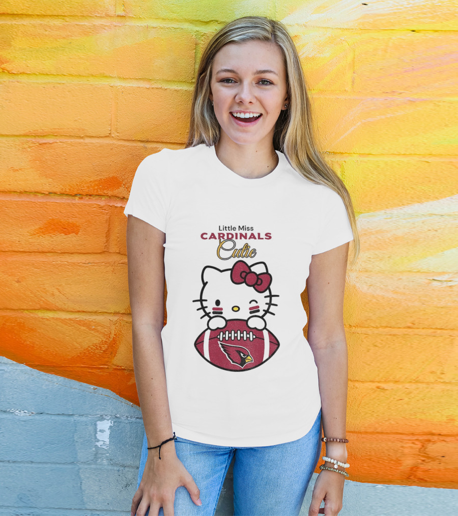 Little Miss Cardinals Cutie Hello Kitty Football T-Shirt
