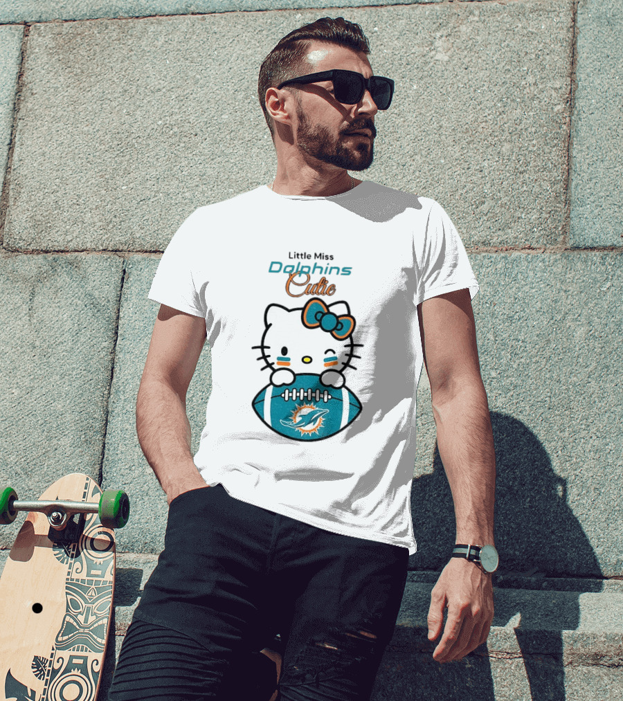 Little Miss Dolphins Cutie Hello Kitty Football T-Shirt