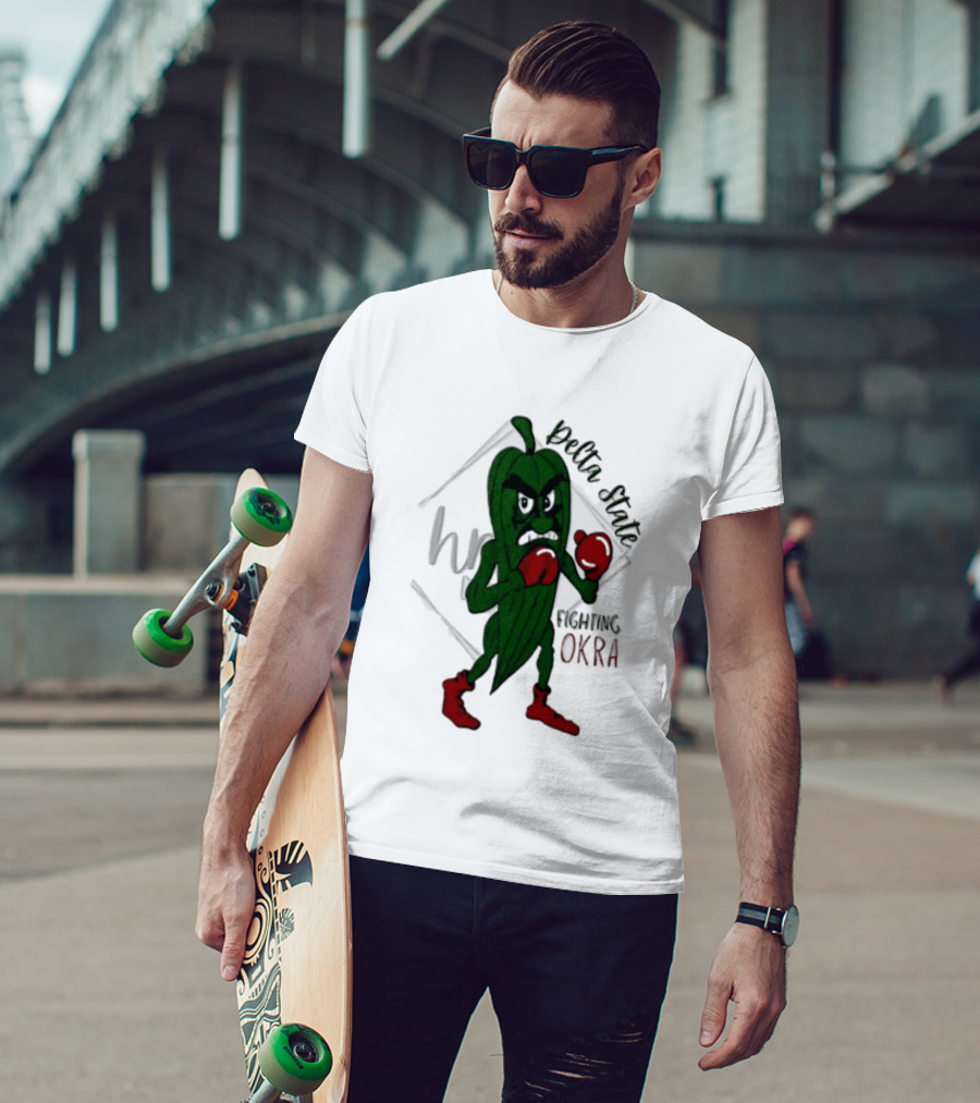 Delta State Fighting Okra Punching Mascot With Boxing Gloves And Boots T-Shirt