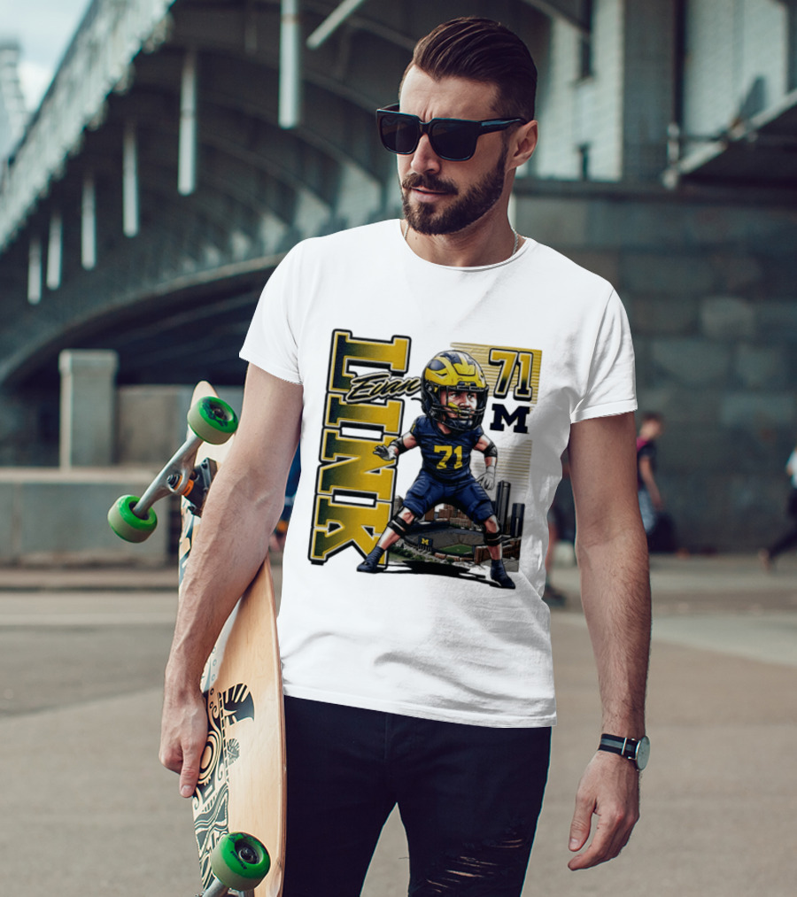 Evan Link 71 Michigan Wolverines Football Caricature T-Shirt