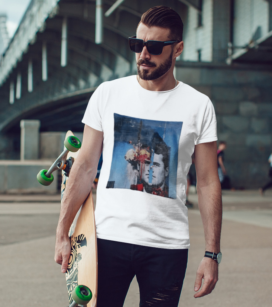 Explosion Face Collage Tower Crew Neck Short Sleeve T-Shirt
