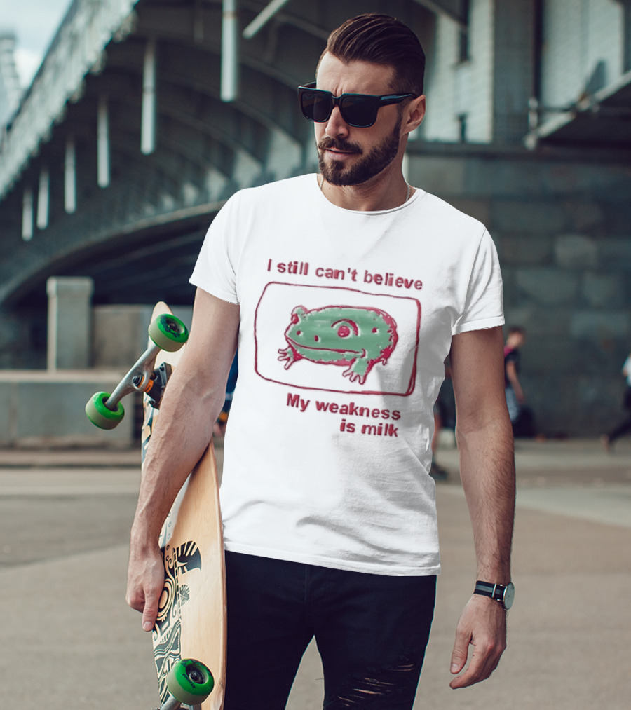 I Still Cant Believe My Weakness Is Milk Green Frog Pink Box T-Shirt