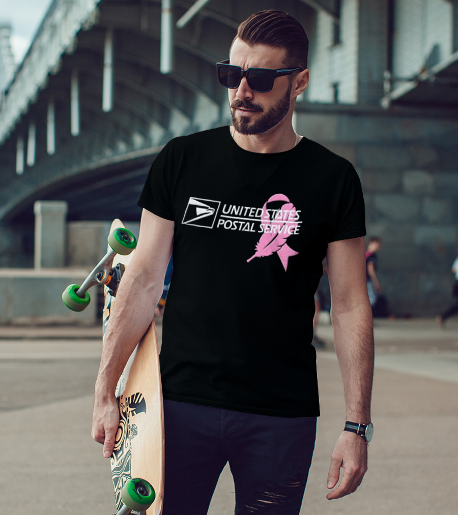 United States Postal Service Pink Breast Cancer Awareness Feather Ribbon T-Shirt