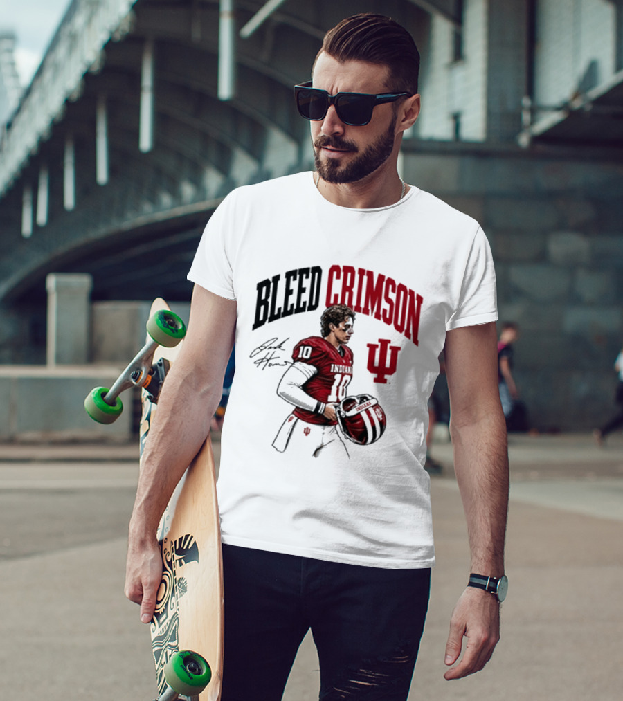 Bleed Crimson IU Football Number 10 Player Signature T-Shirt