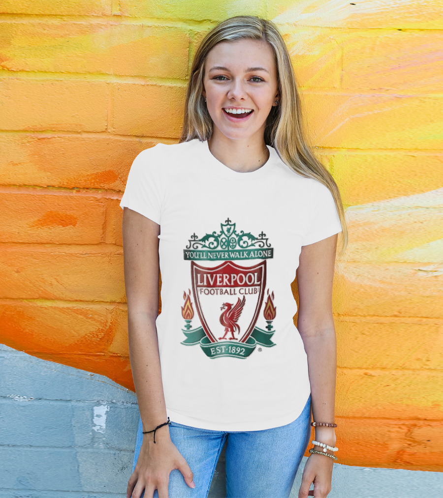 Liverpool Football Club You'll Never Walk Alone Shankly Gates Est 1892 Crest Shield Flames T-Shirt