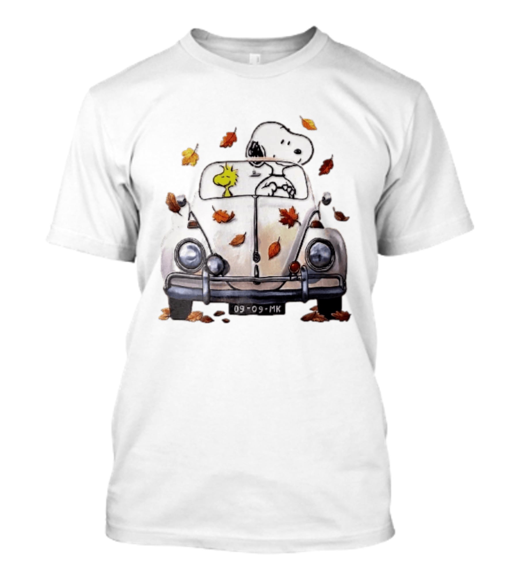 Peanuts Snoopy Woodstock Driving Car Autumn Leaves Watercolor Cartoon 09 Mk T-Shirt