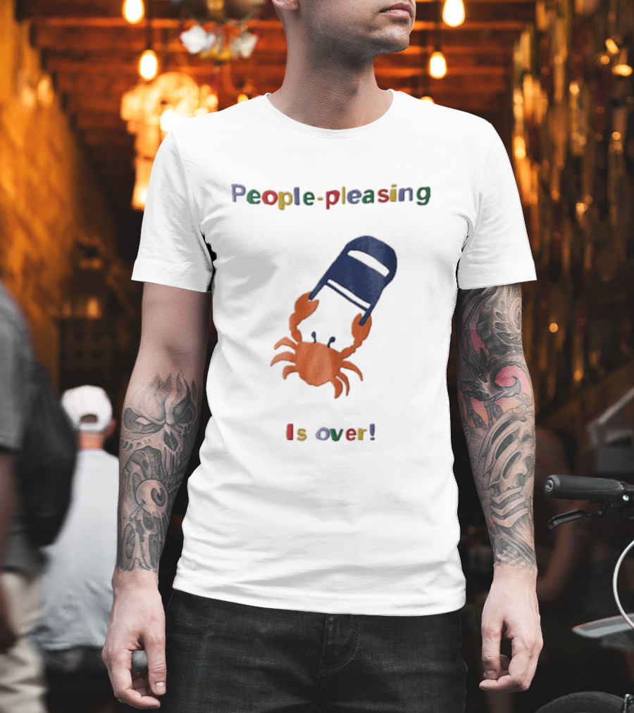 People Pleasing Is Over Orange Crab Throwing Folding Chair Popcompunk Cartoon T-Shirt