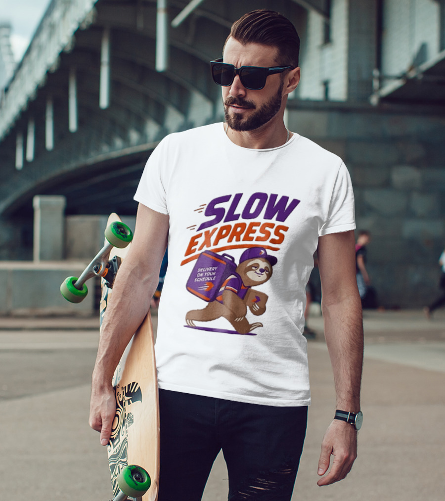 Slow Express Delivery On Your Schedule Cartoon Sloth Courier Carrying Package T-Shirt