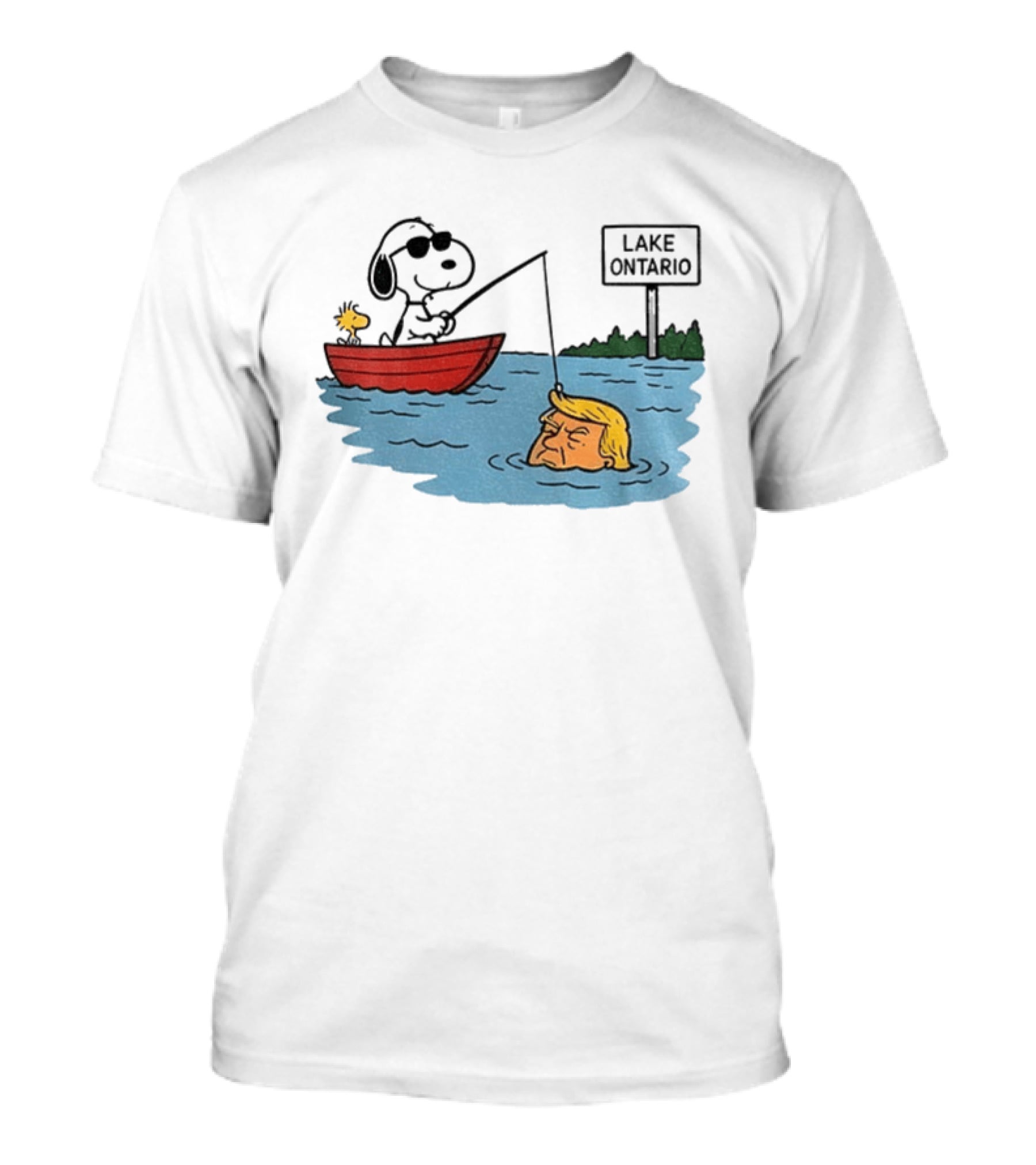 Snoopy And Woodstock Fishing Lake Ontario Cartoon With Trump Caricature T-Shirt
