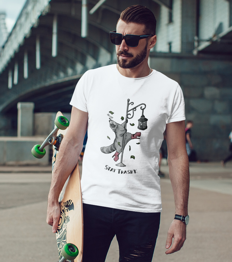 Stay Trashy Raccoon Smoking Pole Dancing Bird Feeder T-Shirt