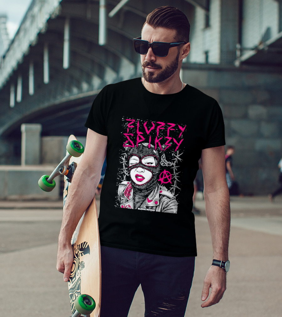 Fluffy Spikzy Elenoe Mothar Balaclava Anarchy Art With Barbed Wire And Punk T-Shirt