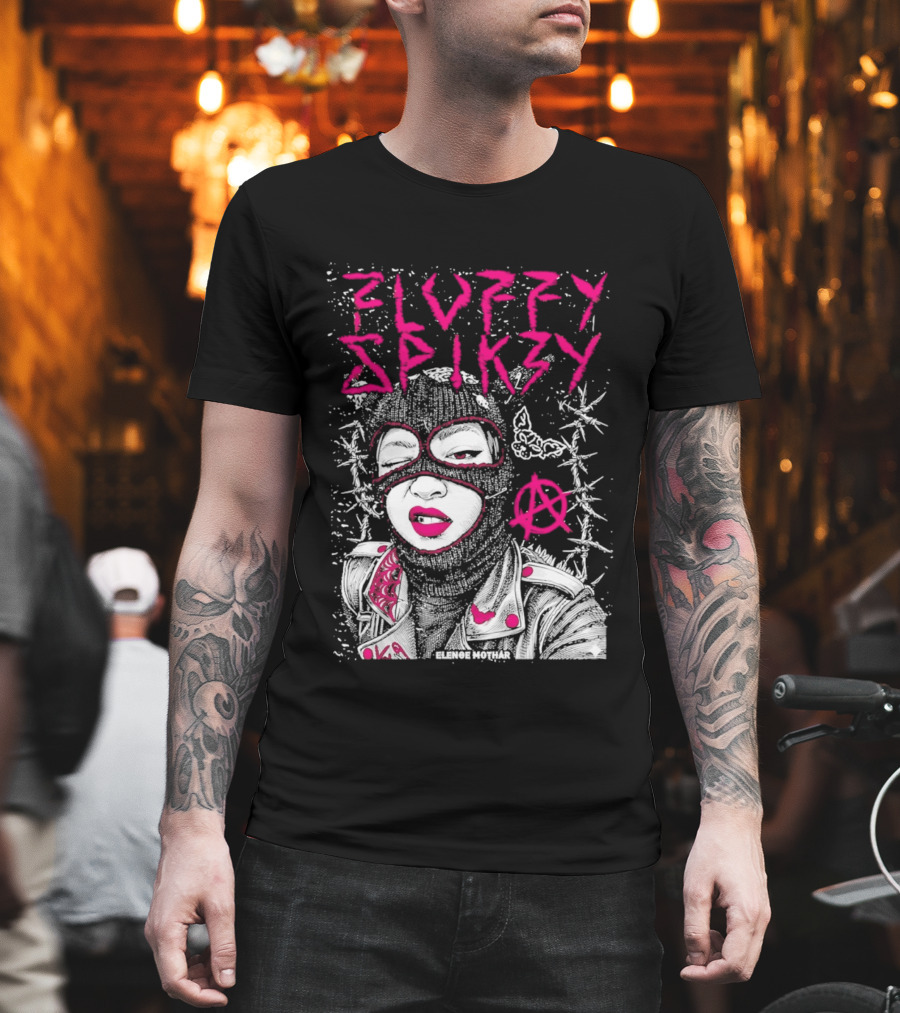 Fluffy Spikzy Elenoe Mothar Balaclava Anarchy Art With Barbed Wire And Punk T-Shirt