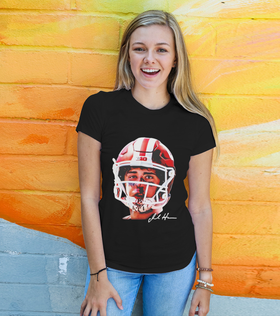 Josh Hoover Indiana Tuff Bloody Face Big Ten Football Helmet Signature T-Shirt
