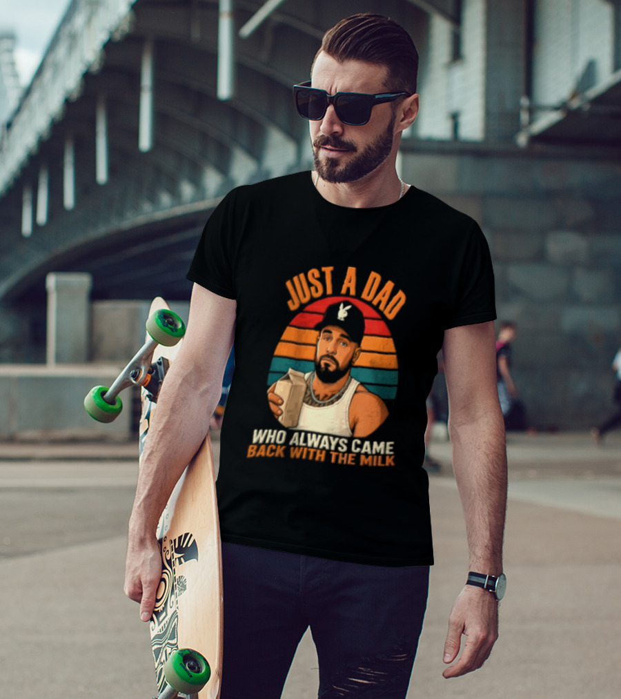 Just A Dad Who Always Came Back With The Milk Man Vintage Sunset Baseball Cap T-Shirt