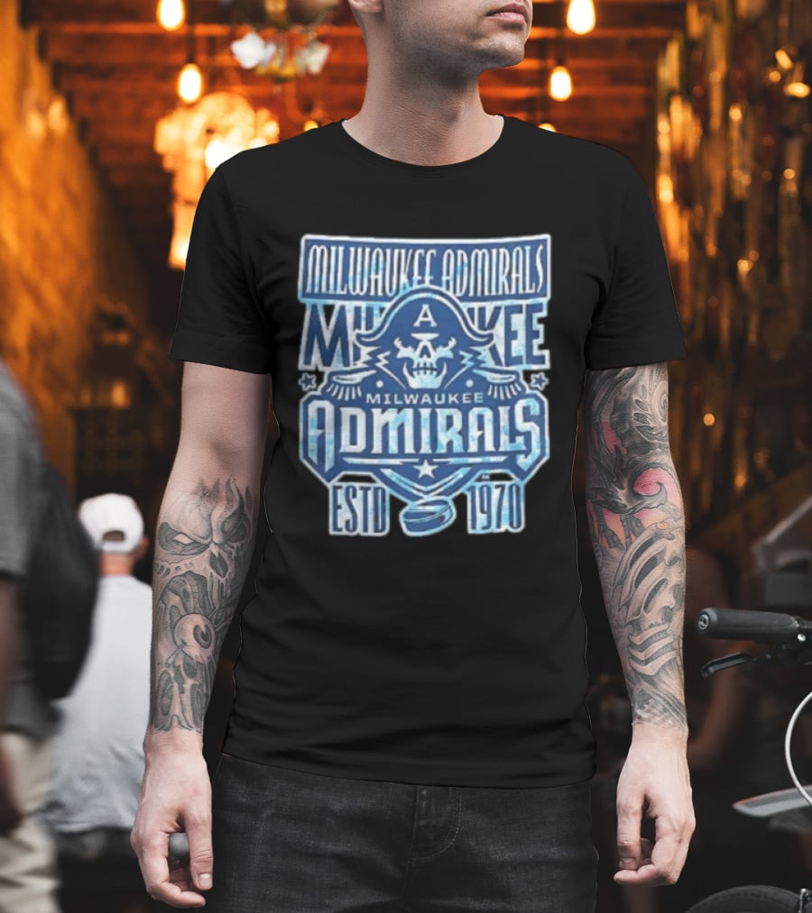 Milwaukee Admirals Estd 1970 Skull Hockey Puck Distressed Navy Blue T-Shirt