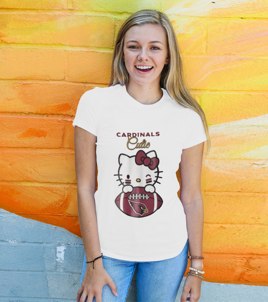 Cardinals Cutie Winking Cartoon Cat Holding Football With Arizona Cardinals T-Shirt