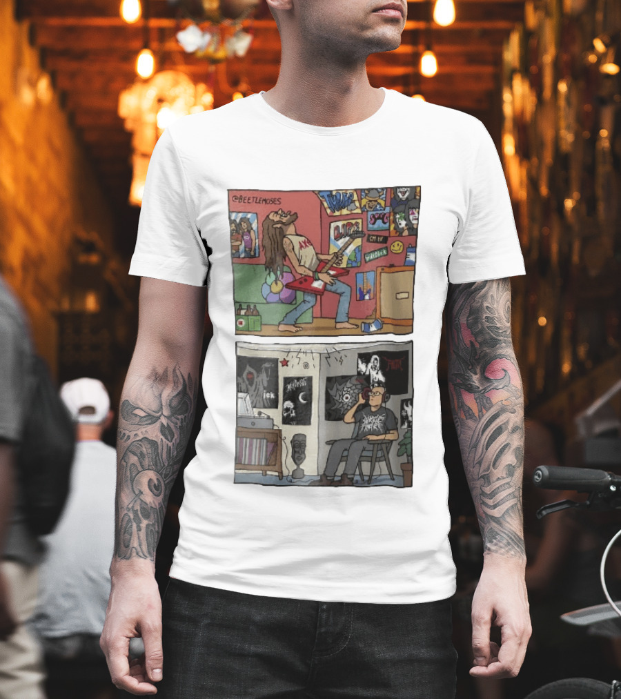 Beetlemoses Comic Heavy Metal Guitarist Listening S Room T-Shirt