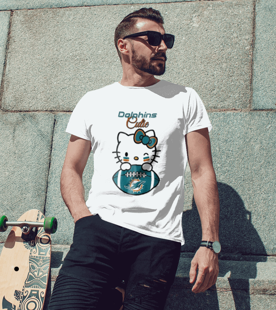 Miami Dolphins Cutie Winking Cat Bow Football T-Shirt
