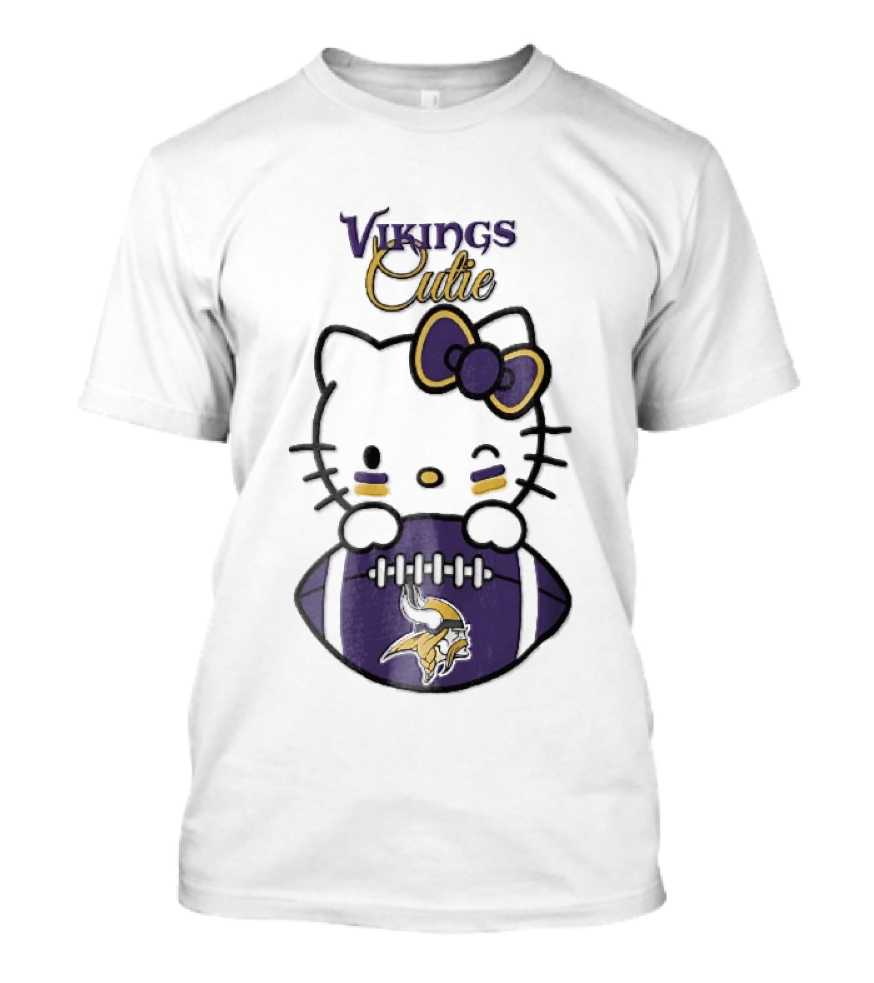 Vikings Cutie Cartoon Cat Bow Minnesota Football T-Shirt
