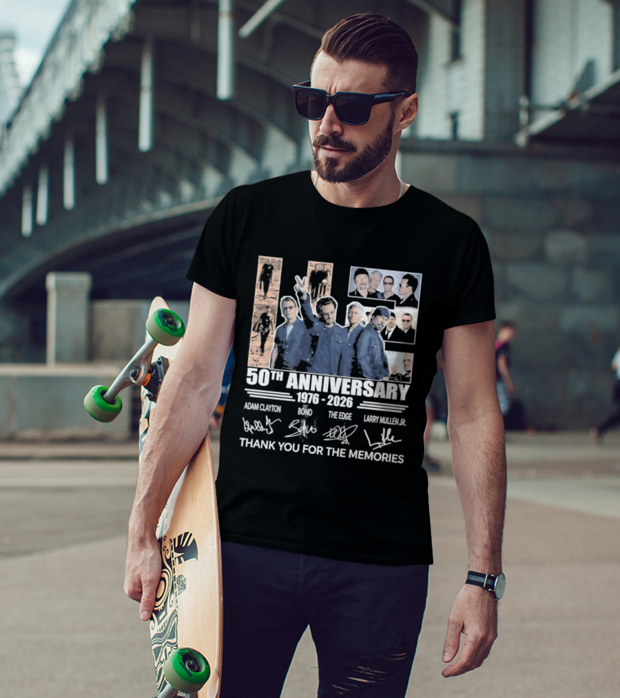 U2 50th Anniversary 1976 2026 Thank You For The Memories Adam Clayton Bono The Edge Larry Mullen Jr T-Shirt