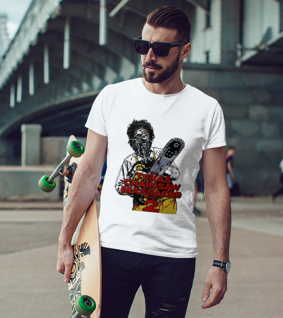Texas Chainsaw Massacre Part 2 Leatherface Villain Bloody Chainsaw T-Shirt