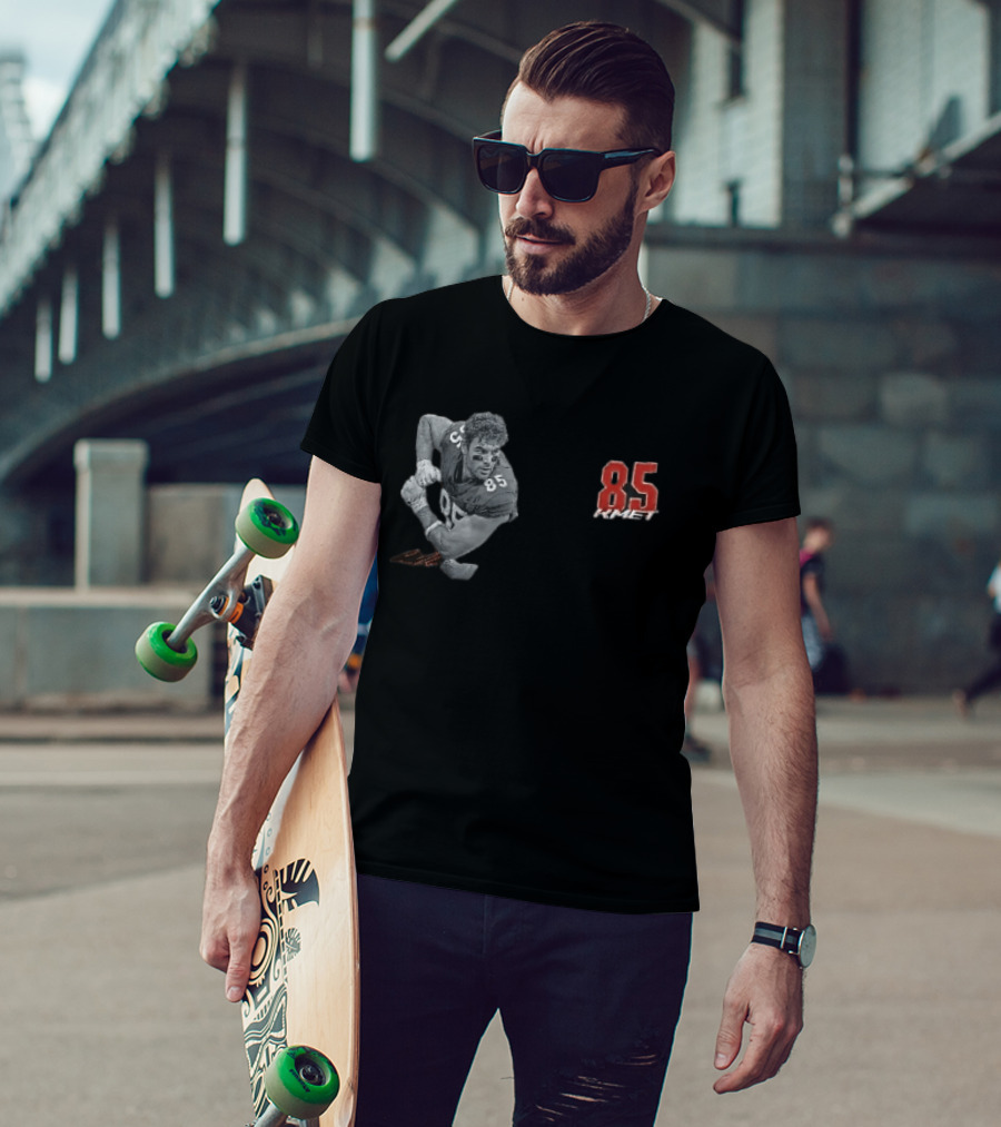 85 Kmet Monochrome Football Action Pose Red Jersey Number T-Shirt