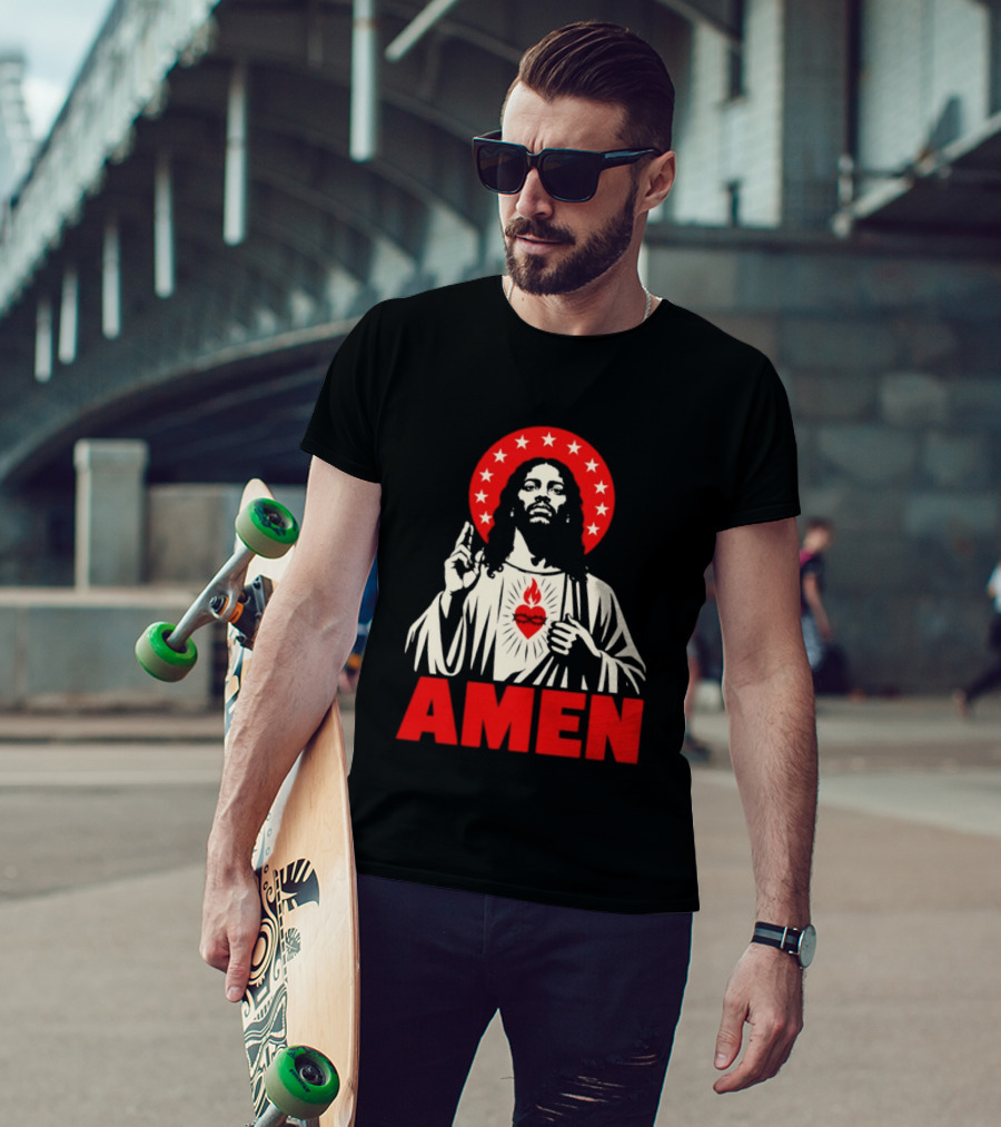Amen Christ Ain't White Red Stars Iconic Representation T-Shirt