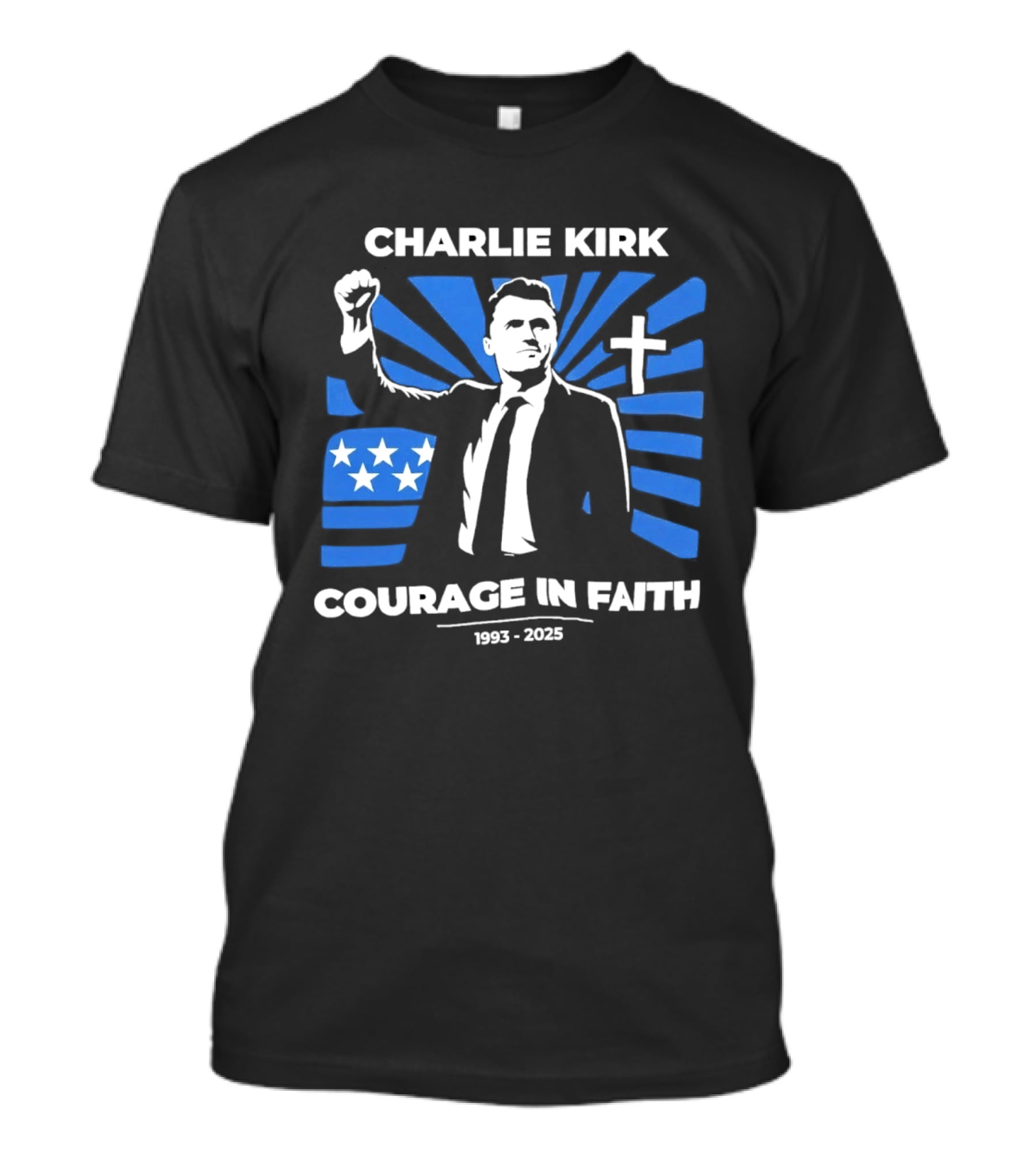 Charlie Kirk Courage In Faith Stars Cross 1993 2025 T-Shirt