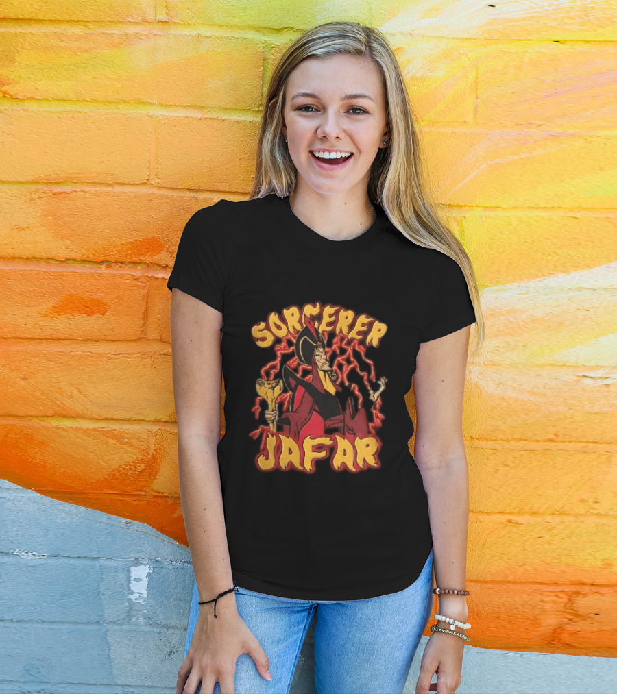 Sorcerer Jafar Holding Cobra Staff Red Lightning Disney Cartoon T-Shirt
