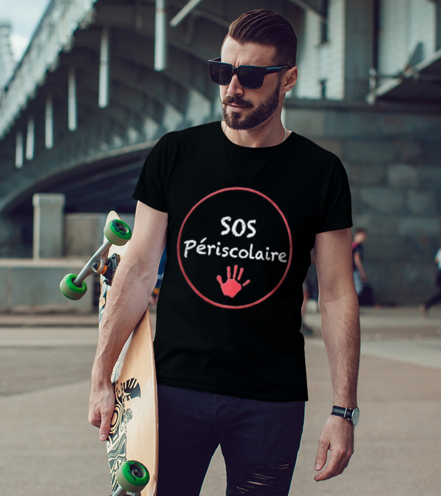 SOS Périscolaire Chalkboard Red Child Handprint Chalk Texture T-Shirt