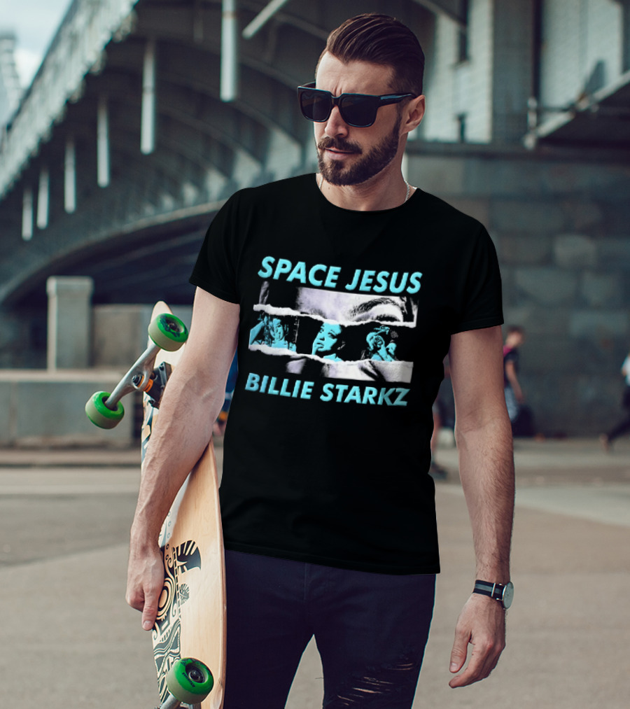 Space Jesus Billie Starkz Cyan Female Portraits T-Shirt