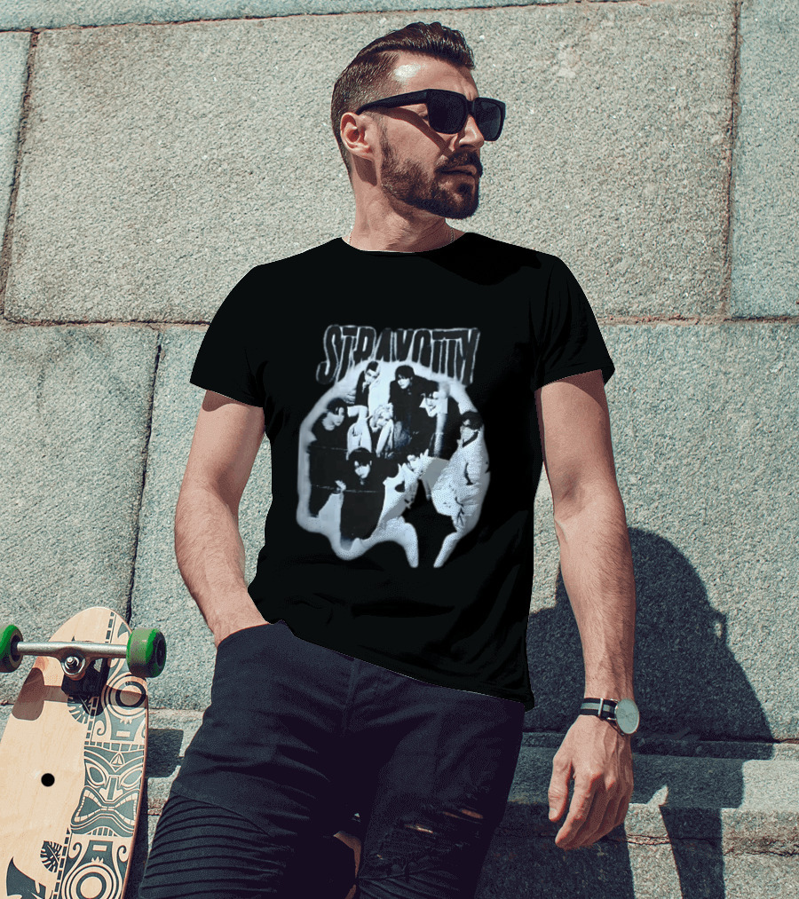 Stravotty K Pop Boy Group Monochrome Distressed Bootleg Photo T-Shirt