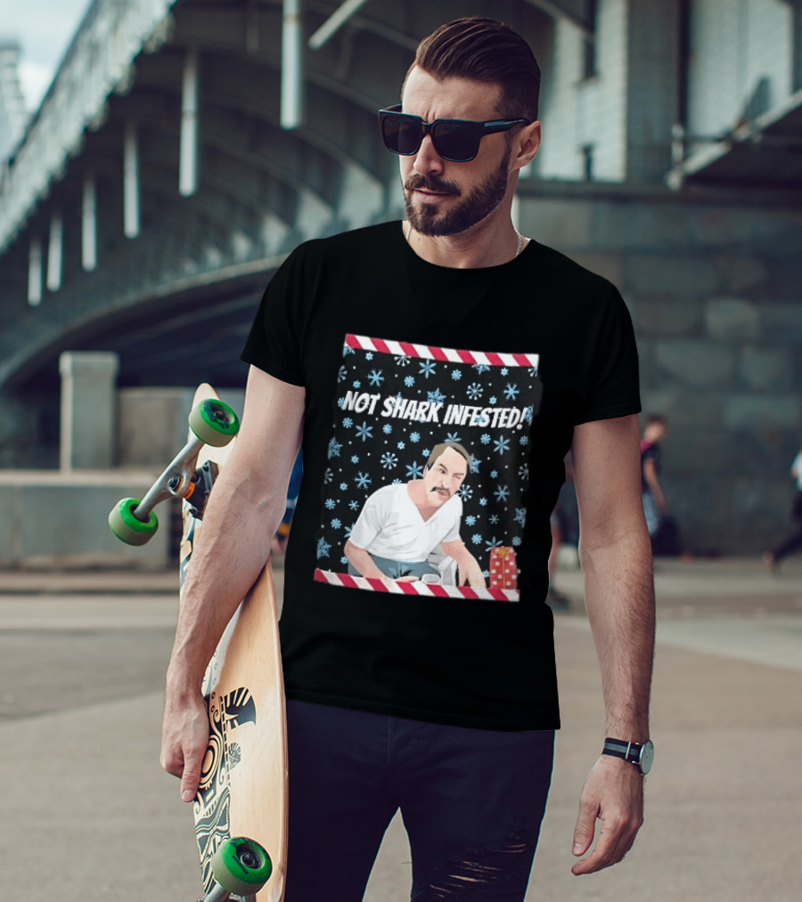 Not Shark Infested Mustache Man Snowflakes Wrapped Present T-Shirt