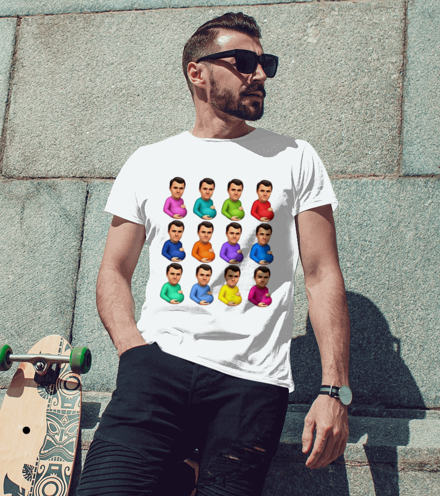 Pregnant Charlie Kirk Multicolored Avatars Emoji T-Shirt
