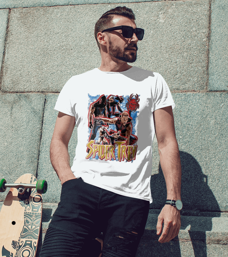 Spider Trey Professional Wrestler Action Collage With Blue Smoke And Red Spider T-Shirt
