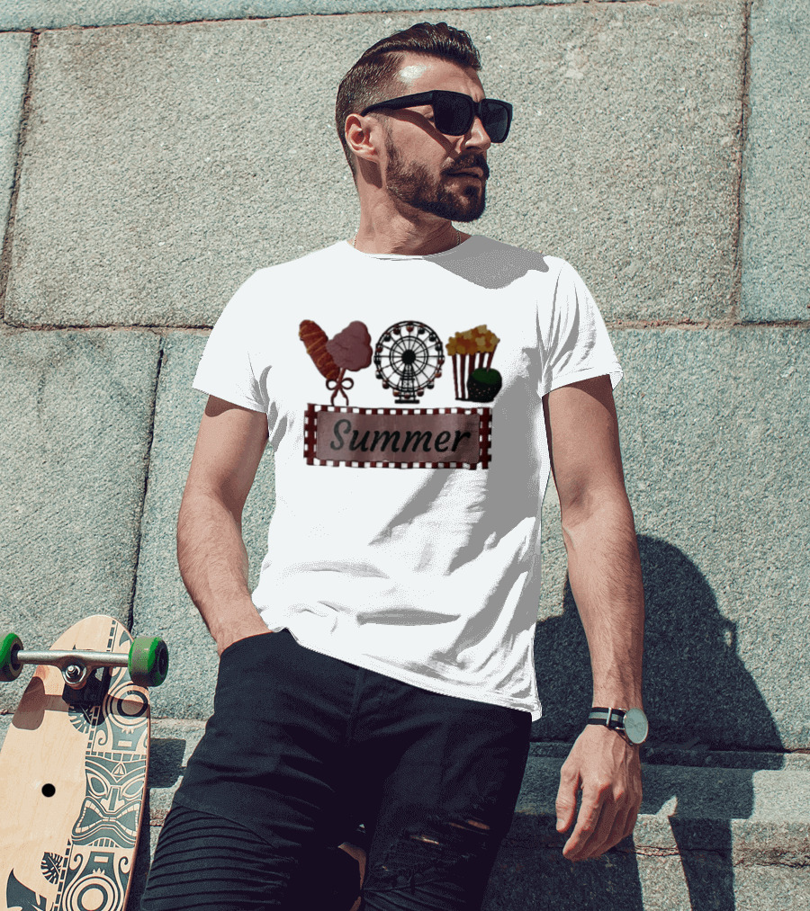 Summer Corn Dog Cotton Candy Ferris Wheel Popcorn Caramel Apple T-Shirt