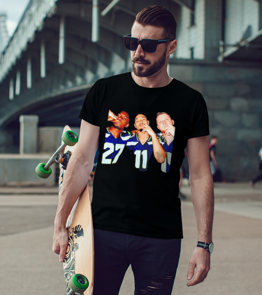 Avery Smith Jaxon Smith Njigba Sam Darnold Seattle Seahawks Smoking Image T-Shirt
