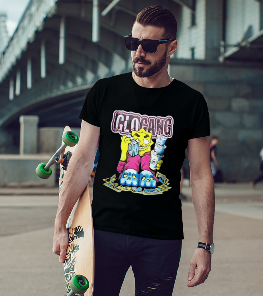 Glo Gang Cartoon Sun Money Double Cups Skull Slippers T-Shirt