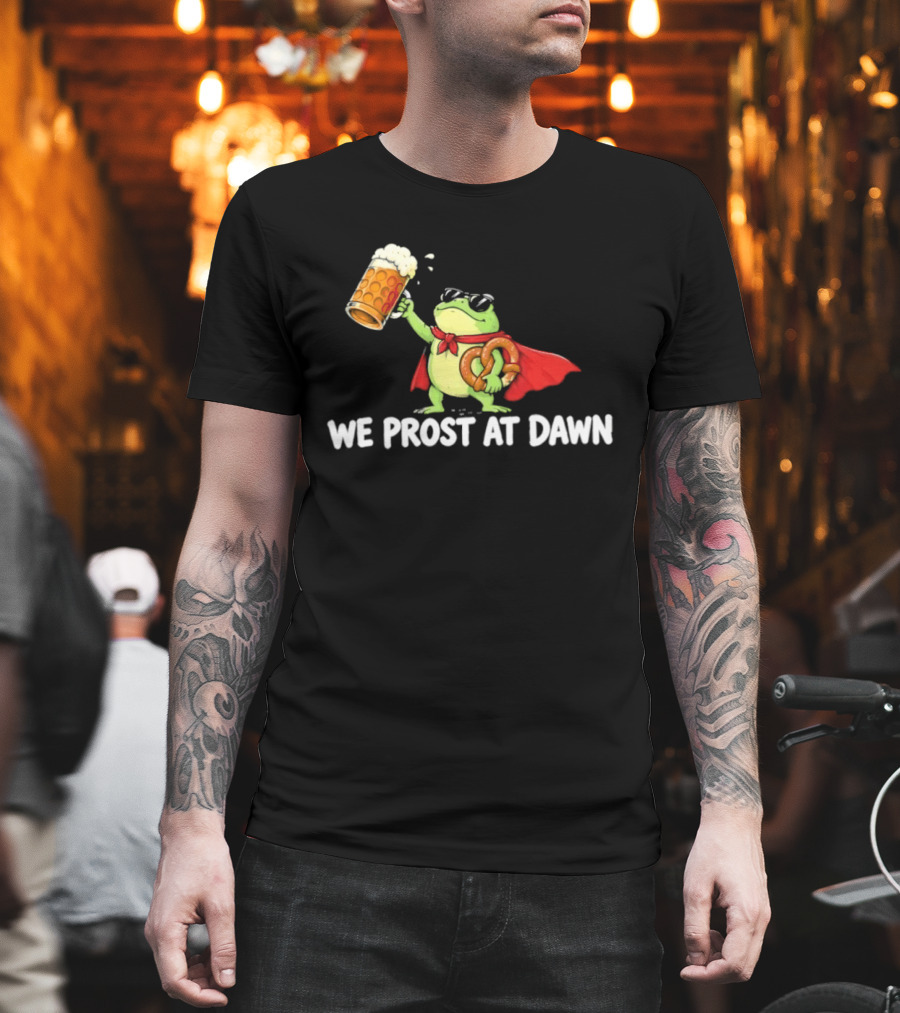 Frog With Beer And Pretzel We Prost At Dawn Superhero Cape T-Shirt