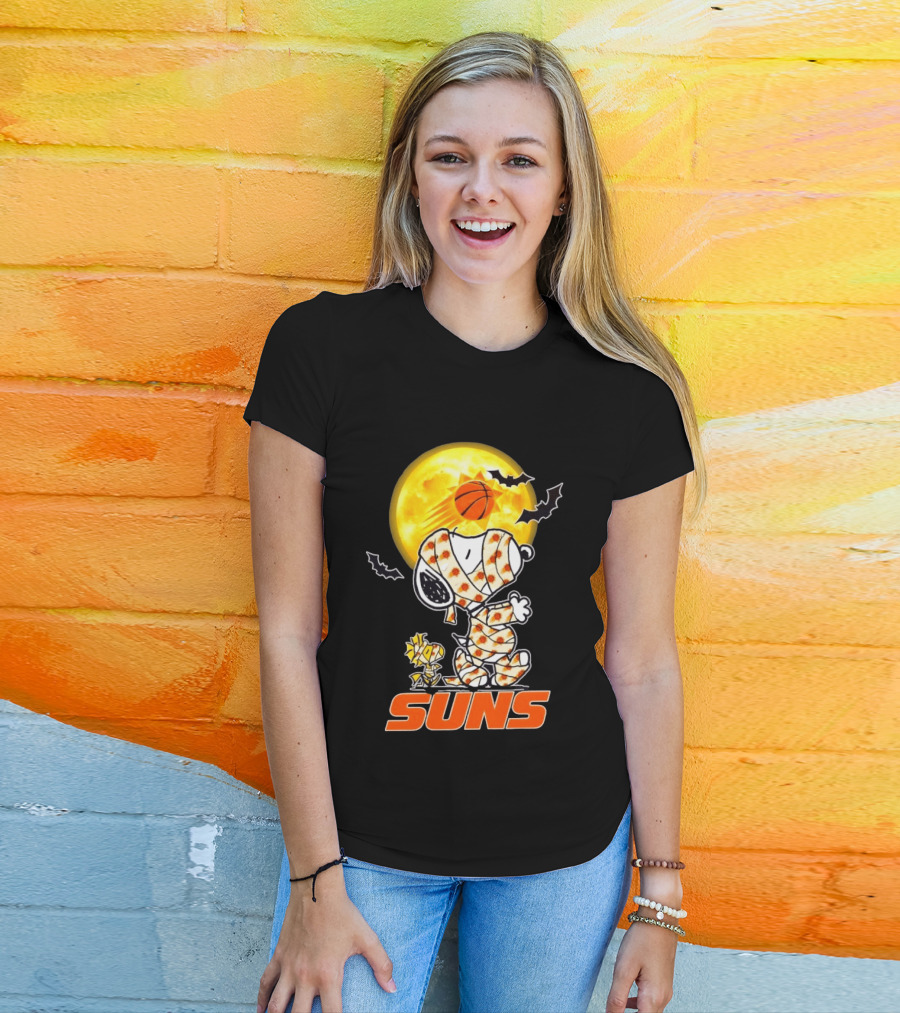 Phoenix Suns Halloween Snoopy Woodstock Mummy Cosplay Moon Basketball Bats T-Shirt