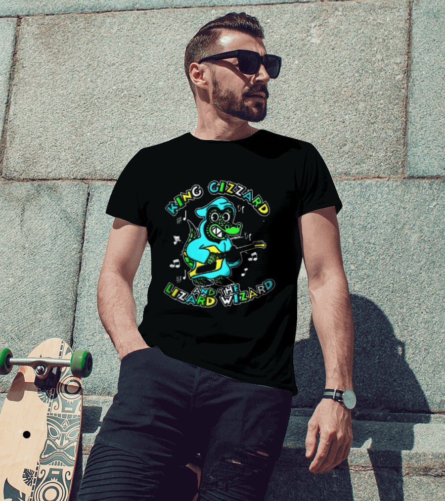 King Gizzard And The Lizard Wizard Cartoon Gator Hooded Playing Electric Guitar Tie Dye T-Shirt