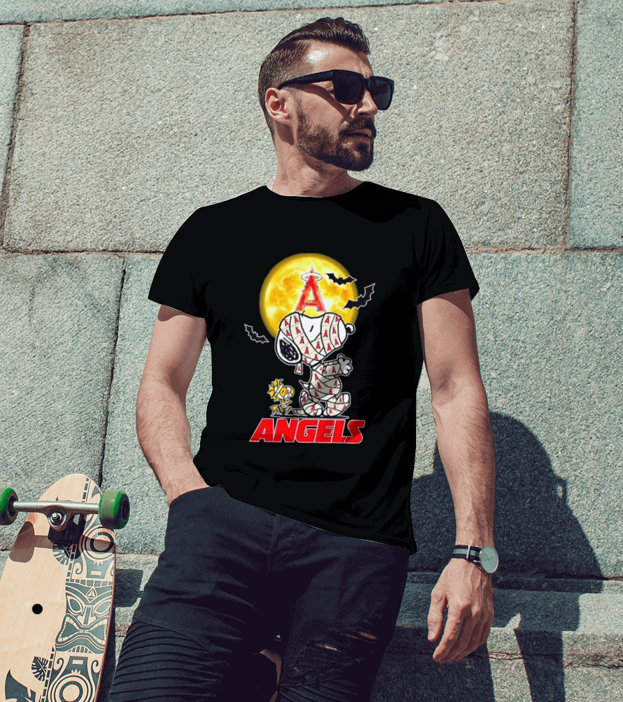 Snoopy Woodstock Mummy Halloween Los Angeles Angels Moon Bats T-Shirt