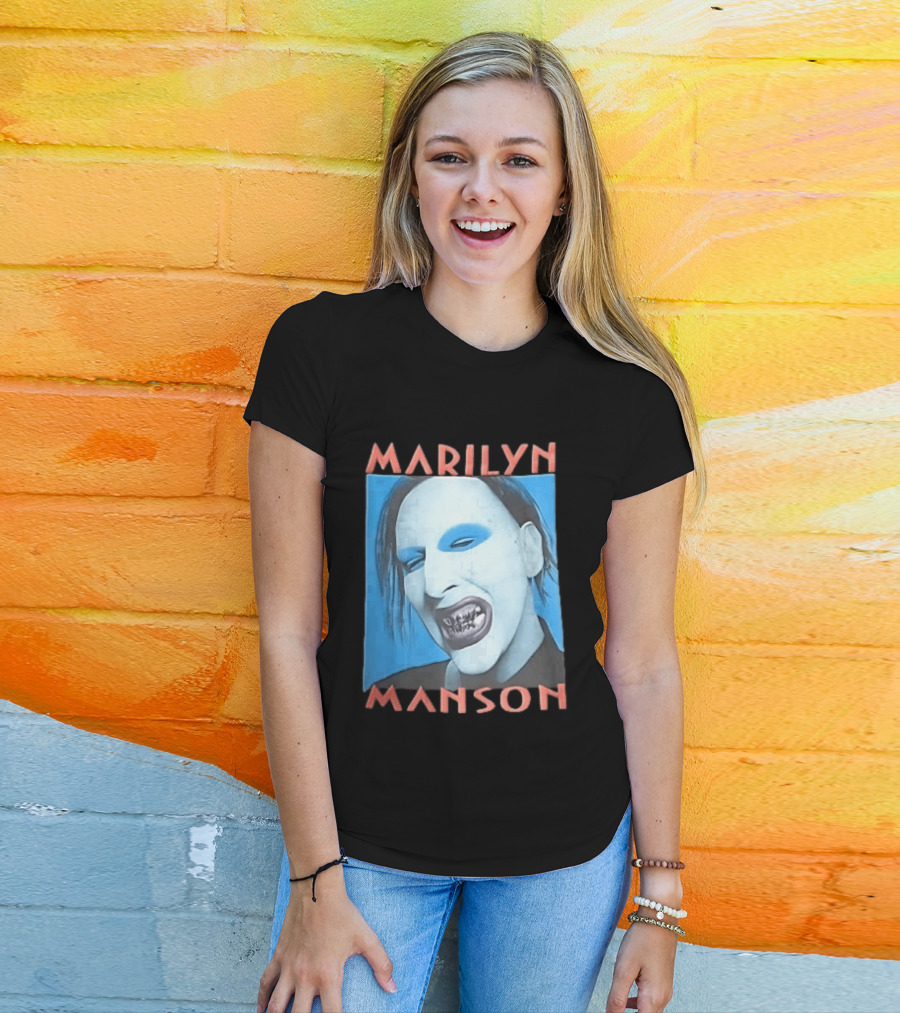 Marilyn Manson Blue Makeup Metallic Teeth Grimace T-Shirt