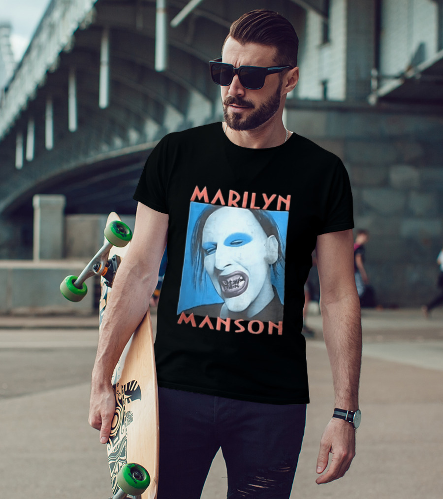 Marilyn Manson Blue Makeup Metallic Teeth Grimace T-Shirt