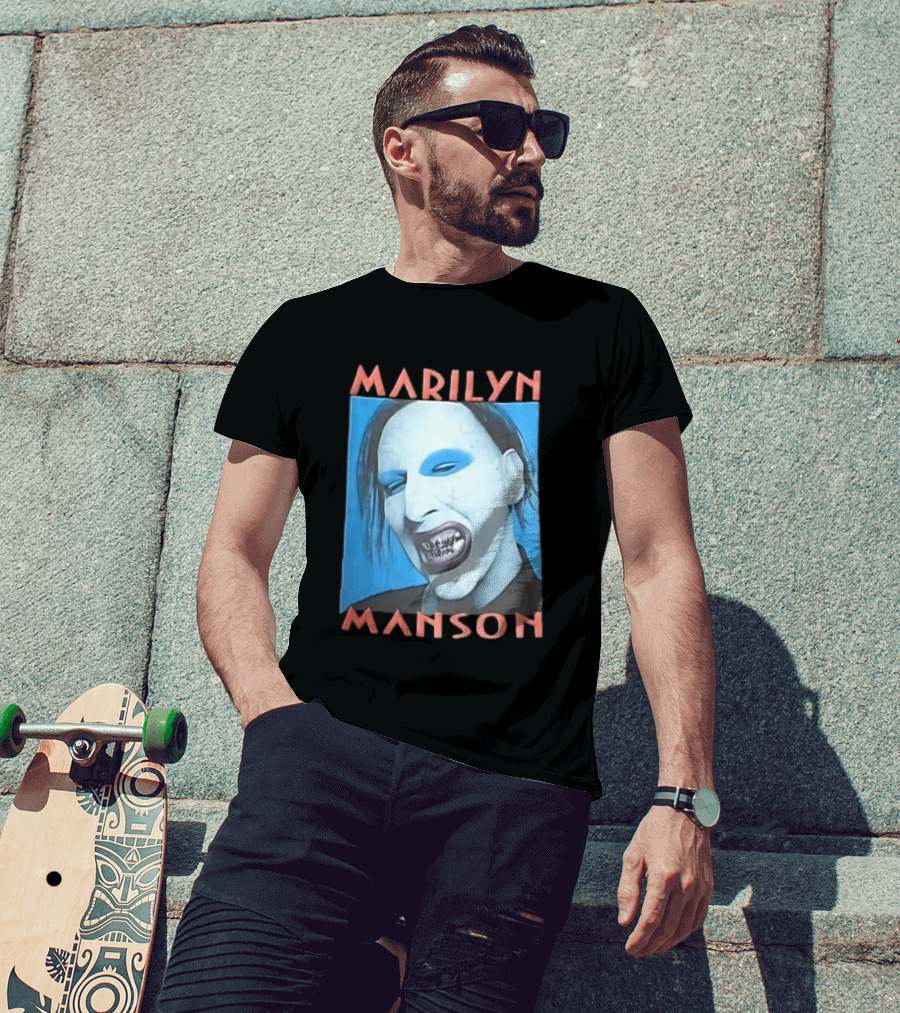 Marilyn Manson Blue Makeup Metallic Teeth Grimace T-Shirt