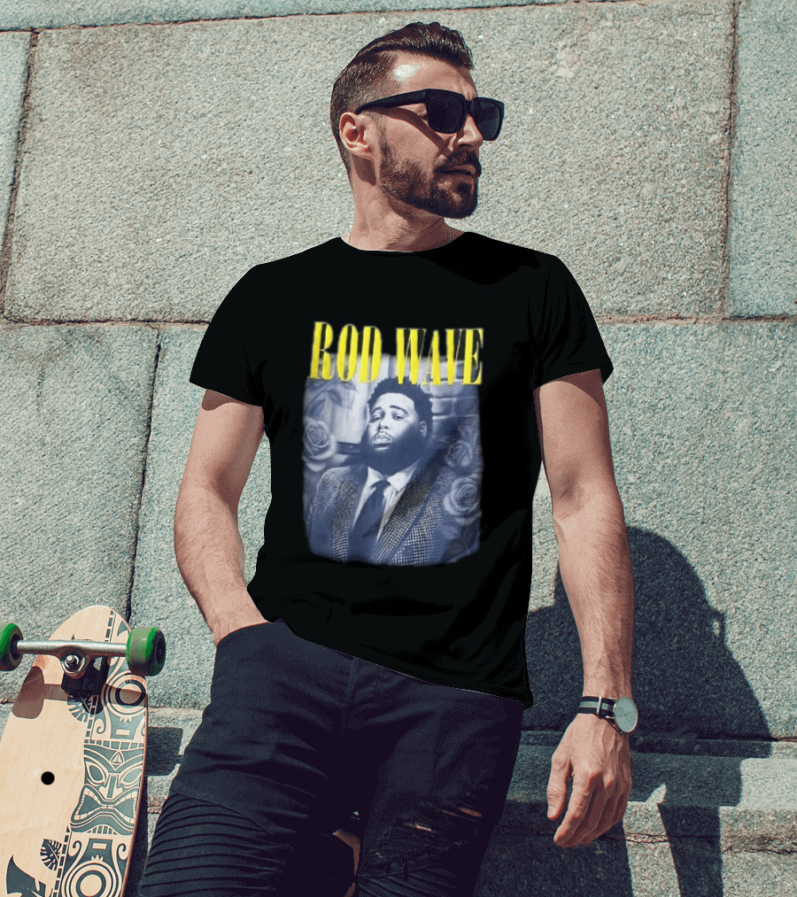 Rod Wave Yellow Bootleg Grayscale Suit Tie Roses Brick Wall T-Shirt